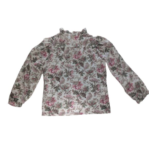 Vintage Teddi of California Floral Blouse | Ruffle Collar Long Sleeve Top *SZ12 - Picture 3 of 11